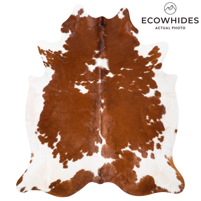 Brown and White Cowhide Rug Size 7'7" L x 6'7" W 9359