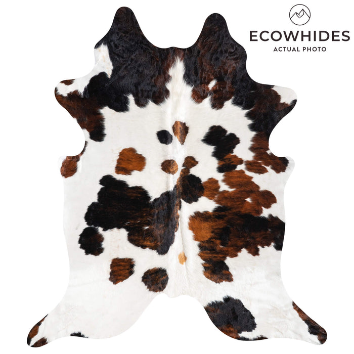 White Tricolor Cowhide Rug Size 7'3" L x 6'5" W 9363