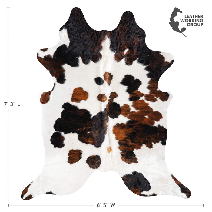 White Tricolor Cowhide Rug Size 7'3" L x 6'5" W 9363