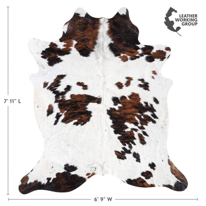 White Tricolor Cowhide Rug Size 7'11" L x 6'9" W 9374