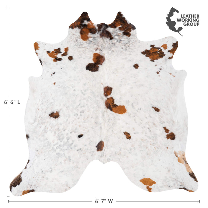 White Tricolor Cowhide Rug Size 6'6" L x 6'7" W 9375