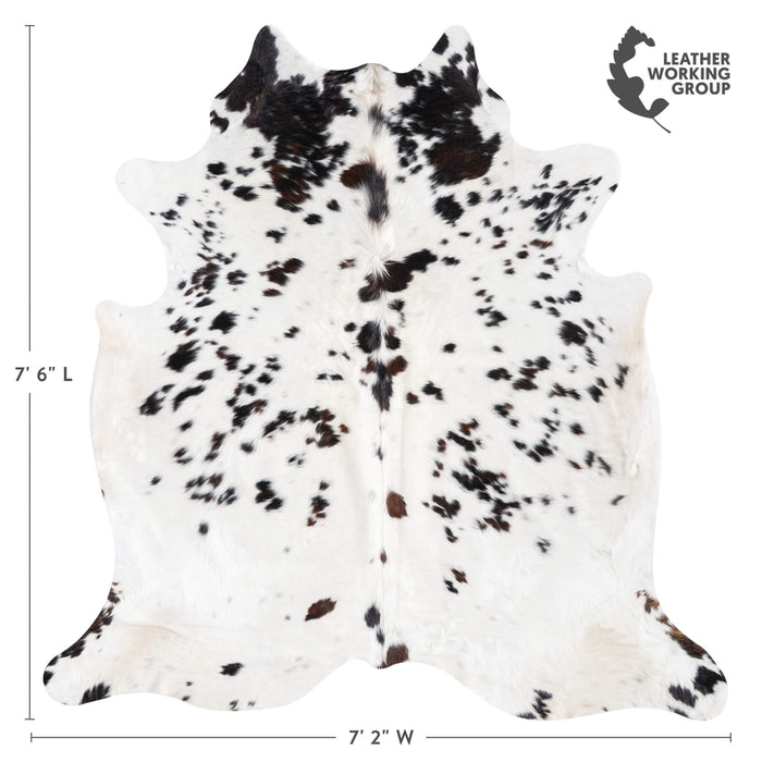 White Tricolor Cowhide Rug Size 7'6" L x 7'2" W 9382