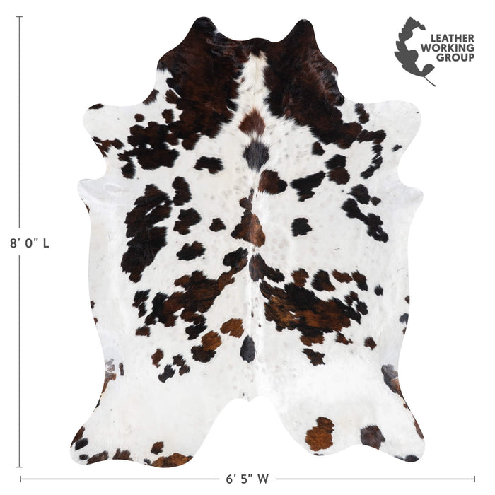 White Tricolor Cowhide Rug Size 8'0" L x 6'5" W 9385