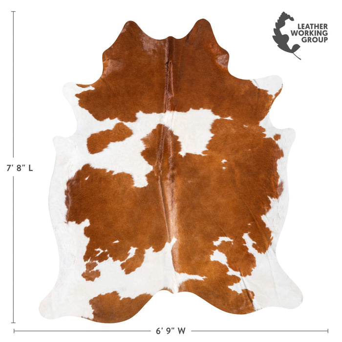 Brown and White Cowhide Rug Size 7'8" L x 6'9" W 9387
