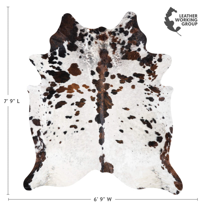 White Tricolor Cowhide Rug Size 7'9" L x 6'9" W 9392