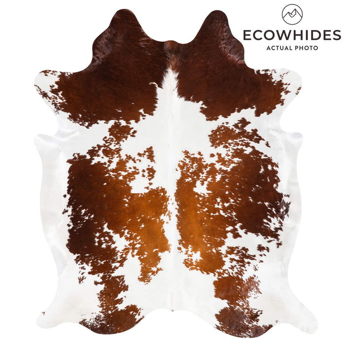 Brown and White Cowhide Rug Size 7'6" L x 6'4" W 9394
