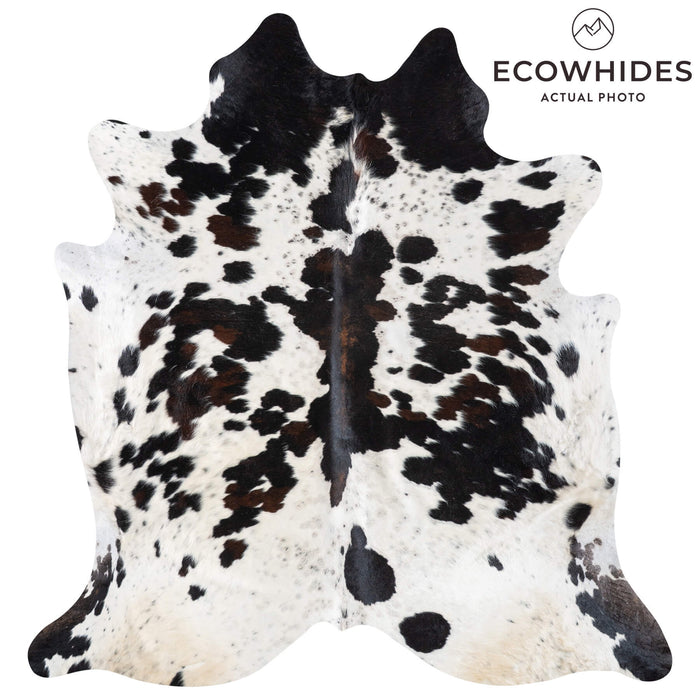 White Tricolor Cowhide Rug Size 7'6" L x 7'2" W 9399