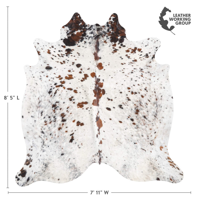 White Tricolor Cowhide Rug Size 8'5" L x 7'11" W 9403