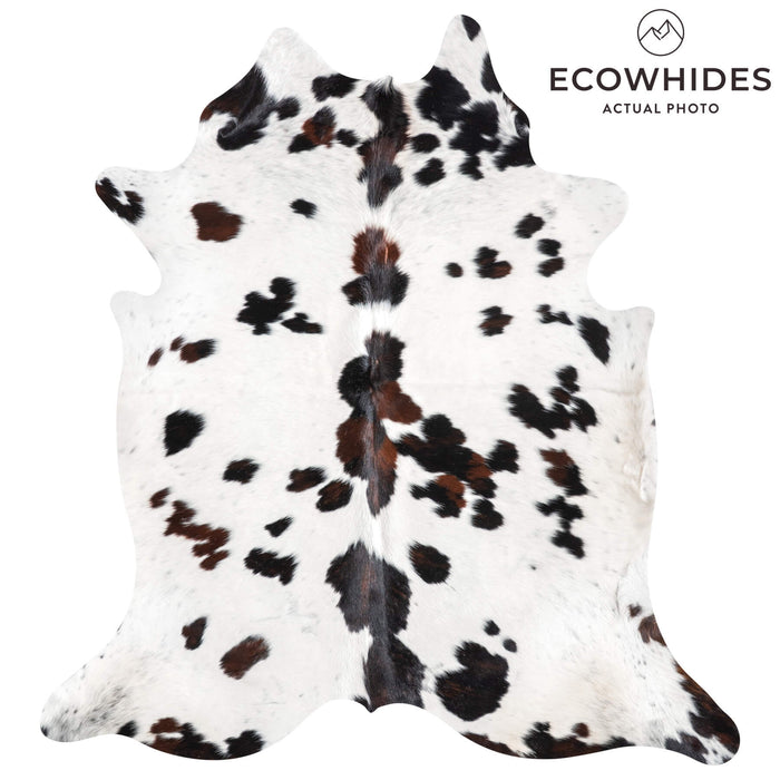 White Tricolor Cowhide Rug Size 7'5" L x 6'10" W 9404