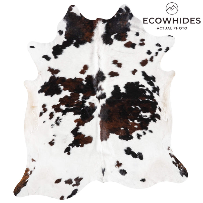 White Tricolor Cowhide Rug Size 7'9" L x 7'1" W 9406