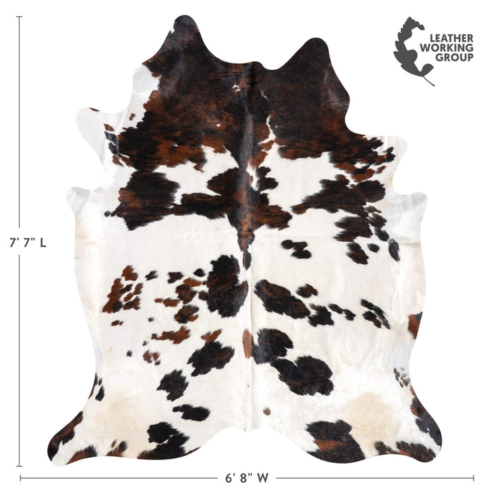 White Tricolor Cowhide Rug Size 7'7" L x 6'8" W 9409