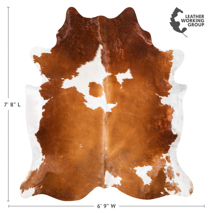 Brown and White Cowhide Rug Size 7'8" L x 6'9" W 9414