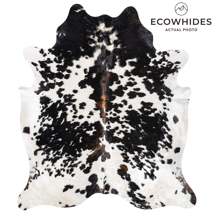 White Tricolor Cowhide Rug Size 7'9" L x 6'7" W 9418