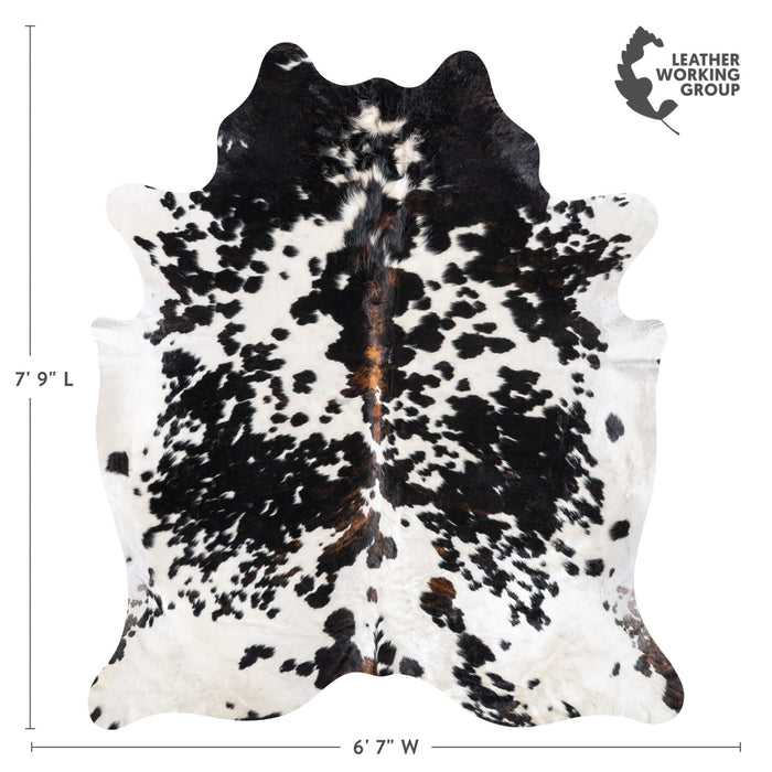 White Tricolor Cowhide Rug Size 7'9" L x 6'7" W 9418