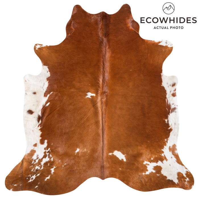 Brown and White Cowhide Rug Size 7'0" L x 6'10" W 9419