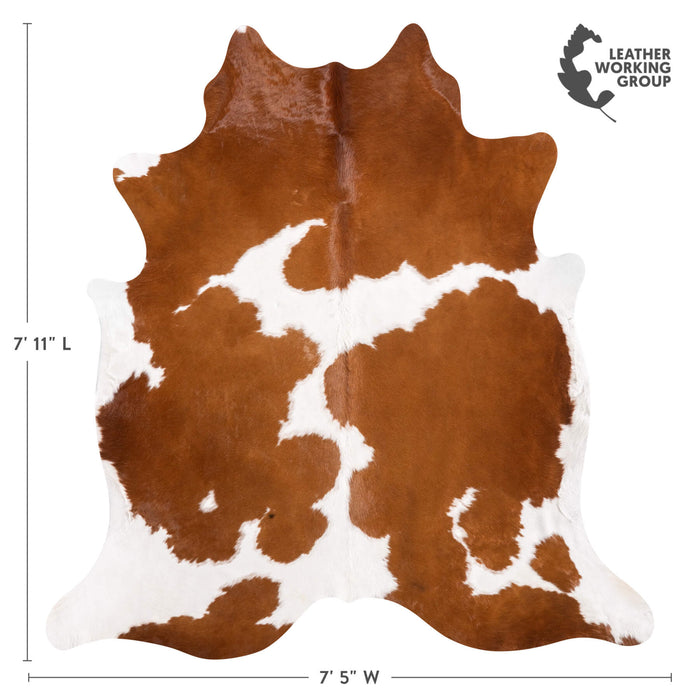 Brown and White Cowhide Rug Size 7'11" L x 7'5" W 9428