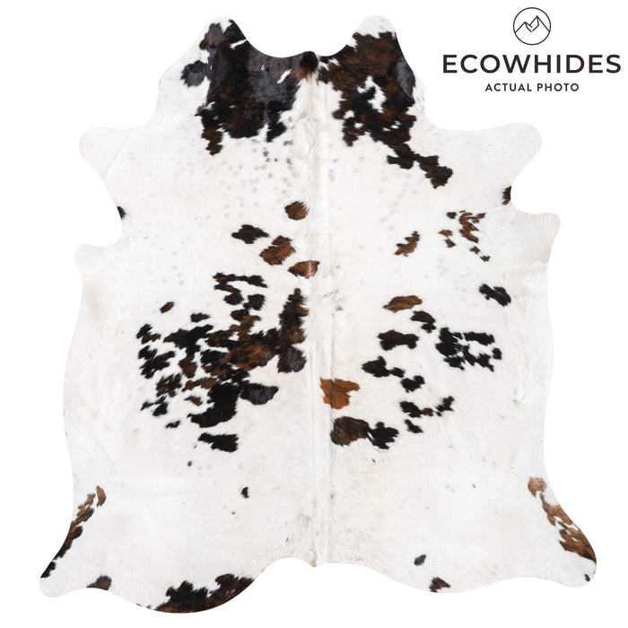 White Tricolor Cowhide Rug Size 7'10" L x 7'3" W 9432