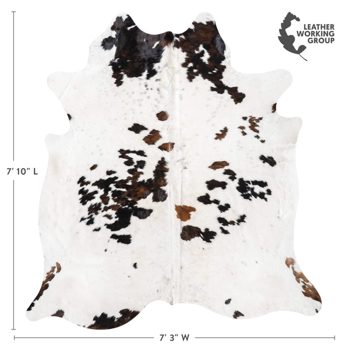White Tricolor Cowhide Rug Size 7'10" L x 7'3" W 9432