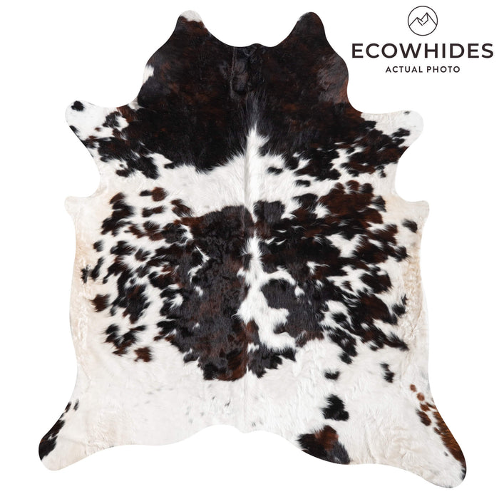 White Tricolor Cowhide Rug Size 7'6" L x 6'8" W 9439