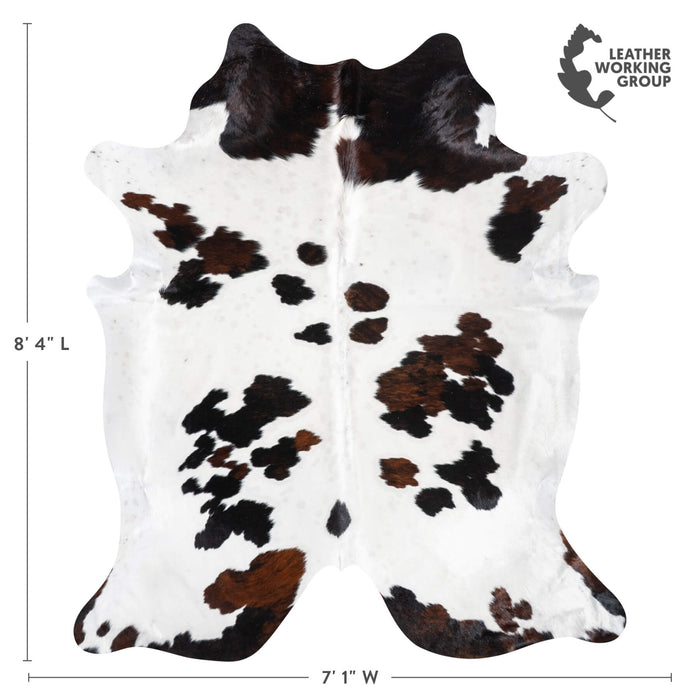 White Tricolor Cowhide Rug Size 8'4" L x 7'1" W 9444