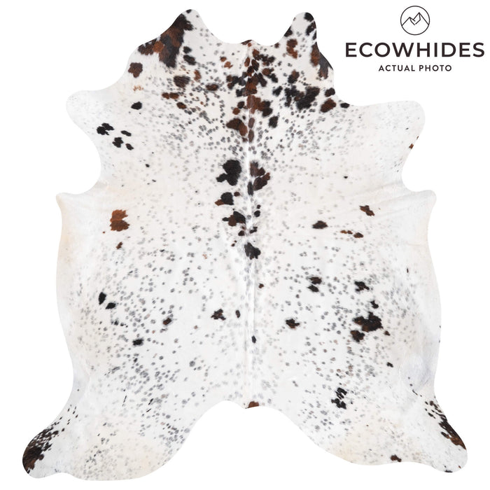 White Tricolor Cowhide Rug Size 7'11" L x 7'6" W 9446