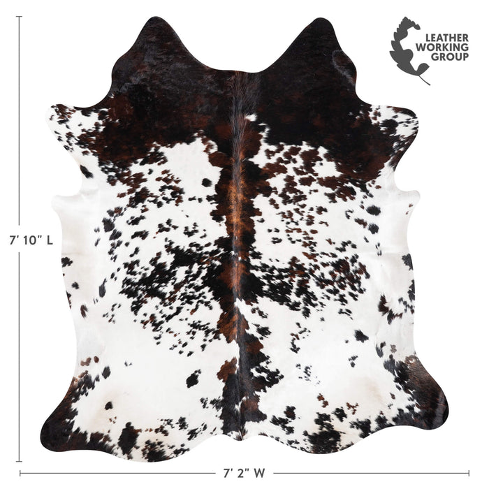 White Tricolor Cowhide Rug Size 7'10" L x 7'2" W 9448