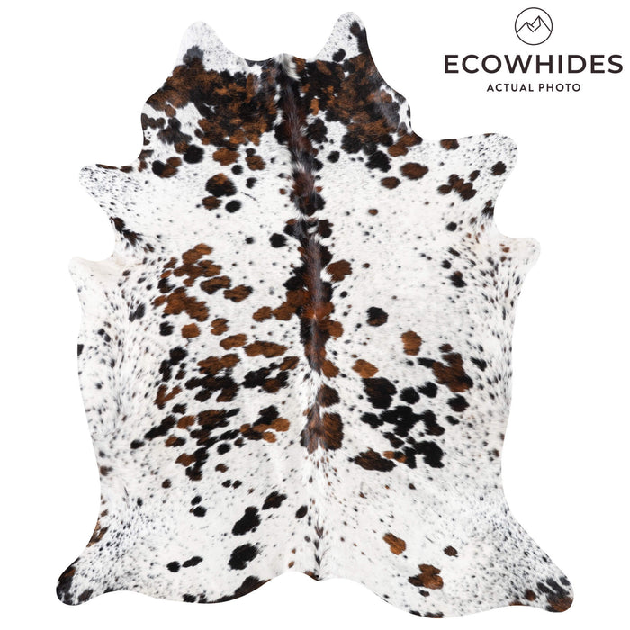 White Tricolor Cowhide Rug Size 7'9" L x 6'7" W 9452