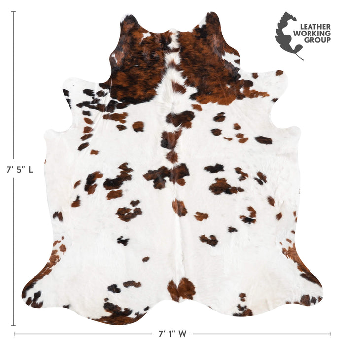 White Tricolor Cowhide Rug Size 7'5" L x 7'1" W 9454