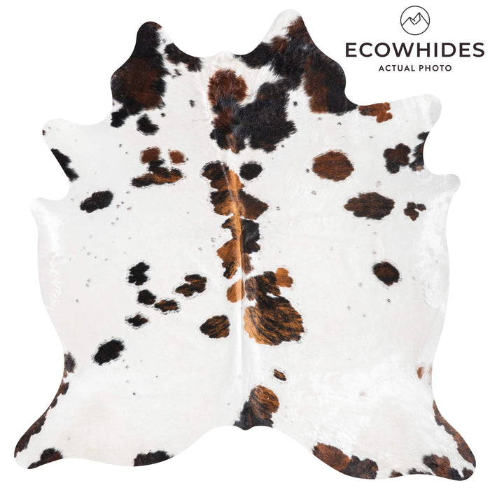 White Tricolor Cowhide Rug Size 7'4" L x 6'11" W 9459