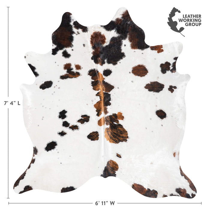 White Tricolor Cowhide Rug Size 7'4" L x 6'11" W 9459