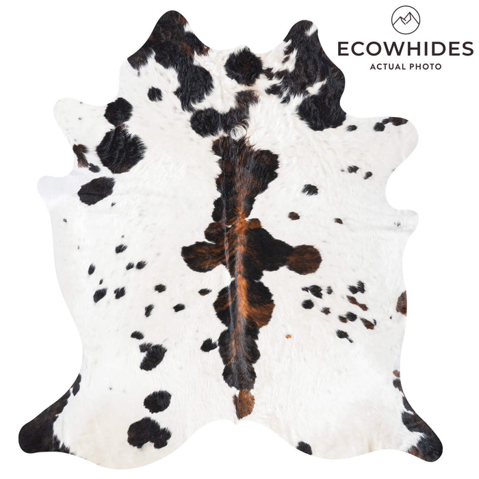 White Tricolor Cowhide Rug Size 7'8" L x 7'2" W 9470