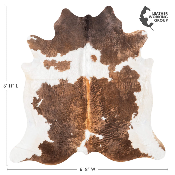Brown and White Cowhide Rug Size 6'11" L x 6'8" W 9472