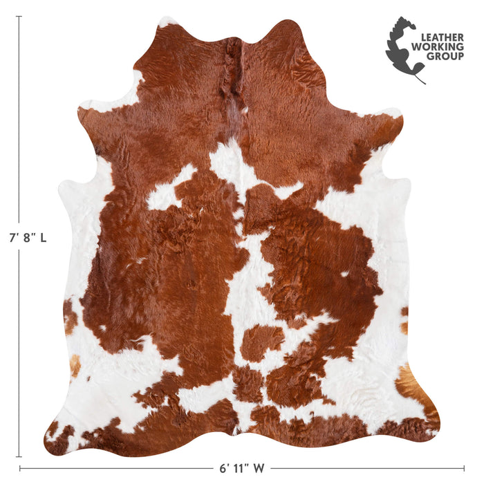 Brown and White Cowhide Rug Size 7'8" L x 6'11" W 9475
