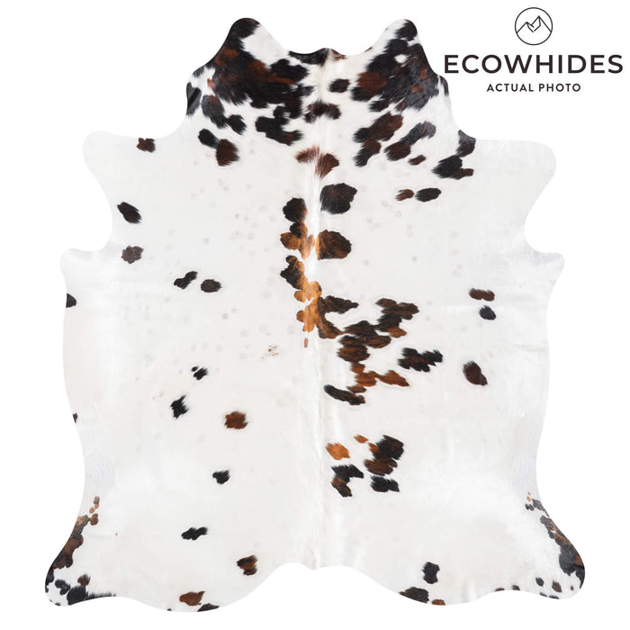 White Tricolor Cowhide Rug Size 7'8" L x 6'11" W 9482