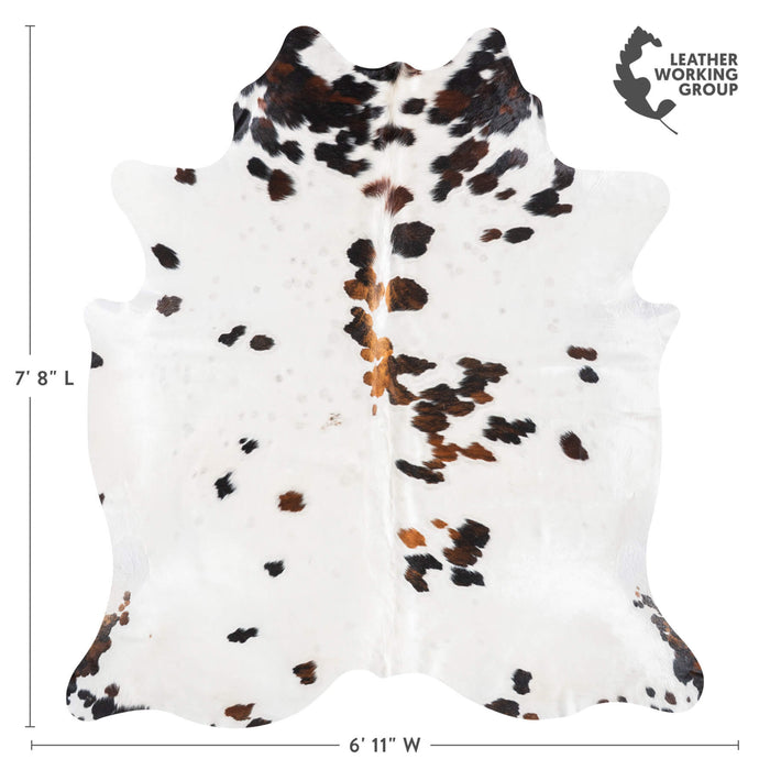 White Tricolor Cowhide Rug Size 7'8" L x 6'11" W 9482