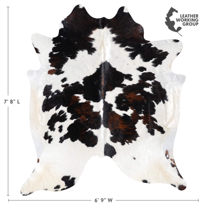 White Tricolor Cowhide Rug Size 7'8" L x 6'9" W 9487