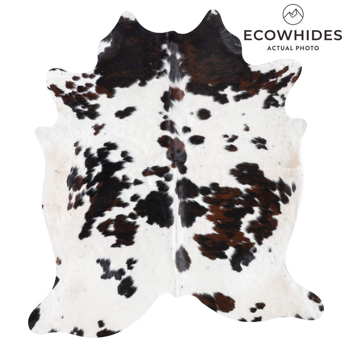 White Tricolor Cowhide Rug Size 7'5" L x 6'9" W 9490
