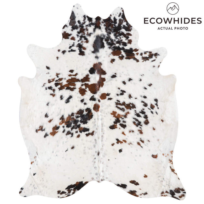 White Tricolor Cowhide Rug Size 7'2" L x 6'11" W 9495