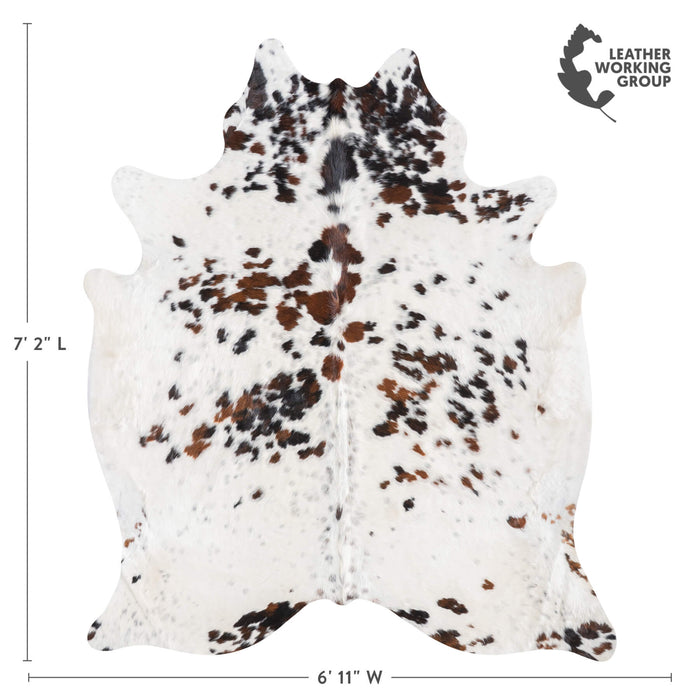 White Tricolor Cowhide Rug Size 7'2" L x 6'11" W 9495