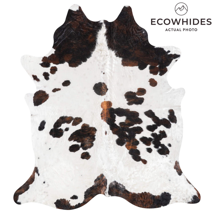White Tricolor Cowhide Rug Size 7'11" L x 7'1" W 9497