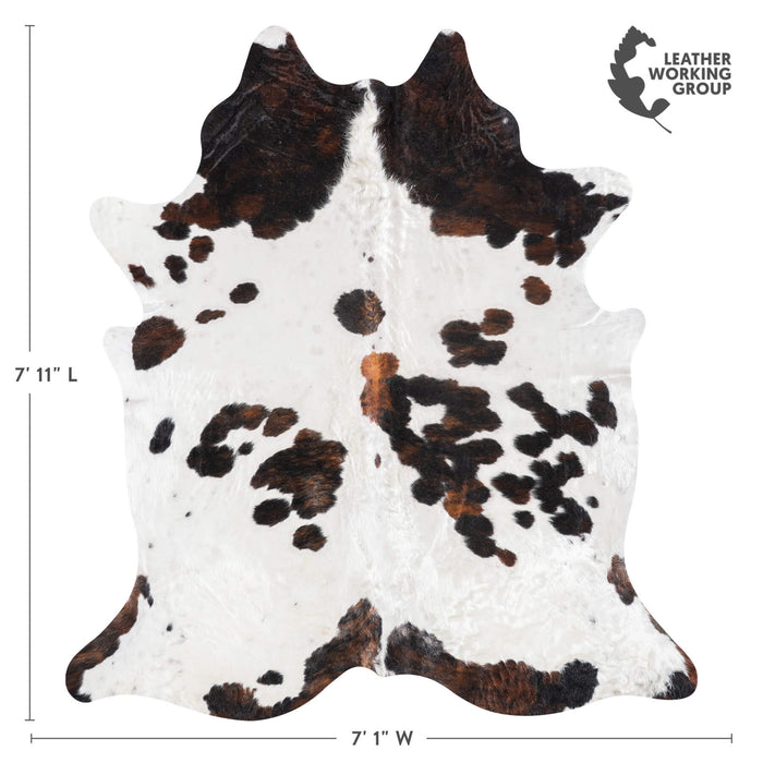 White Tricolor Cowhide Rug Size 7'11" L x 7'1" W 9497