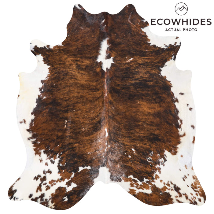 Vintage Brindle White Belly Cowhide Rug Size 7'6" L x 7'0" W 9737