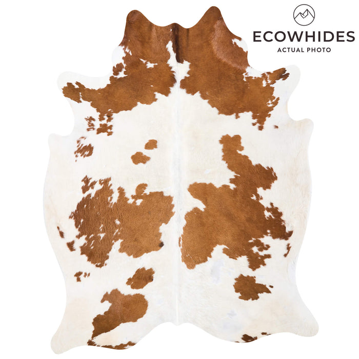 Vintage Brown and White Cowhide Rug Size 7'1" L x 5'7" W 9755