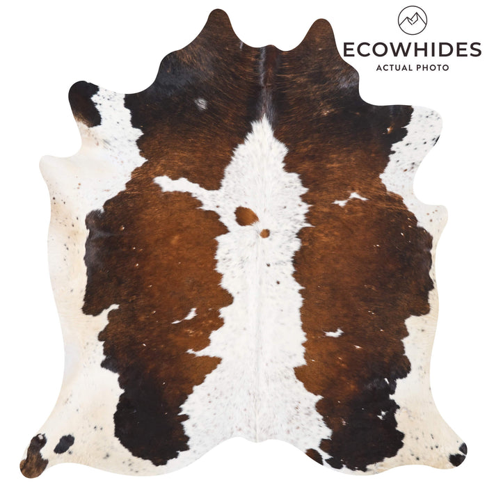 Vintage Chocolate and White Cowhide Rug Size 7'0" L x 6'6" W 9769