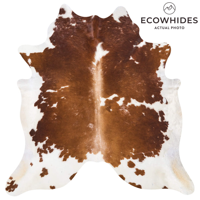 Vintage Brown and White Cowhide Rug Size 7'2" L x 6'11" W 9775