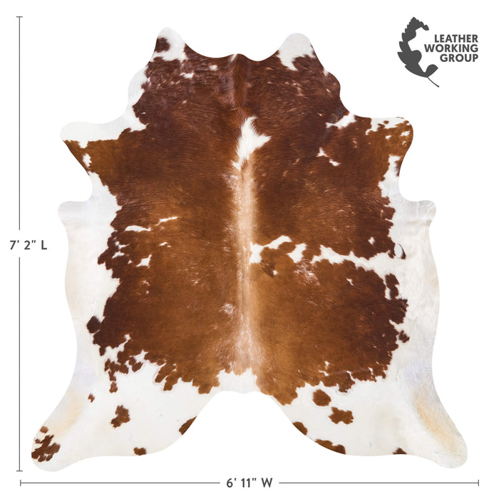 Vintage Brown and White Cowhide Rug Size 7'2" L x 6'11" W 9775