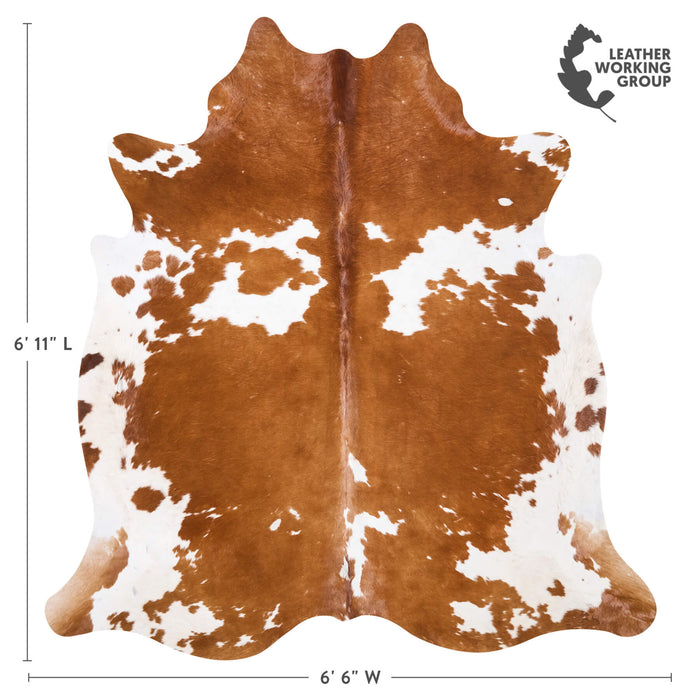 Vintage Brown and White Cowhide Rug Size 6'11" L x 6'6" W 9778
