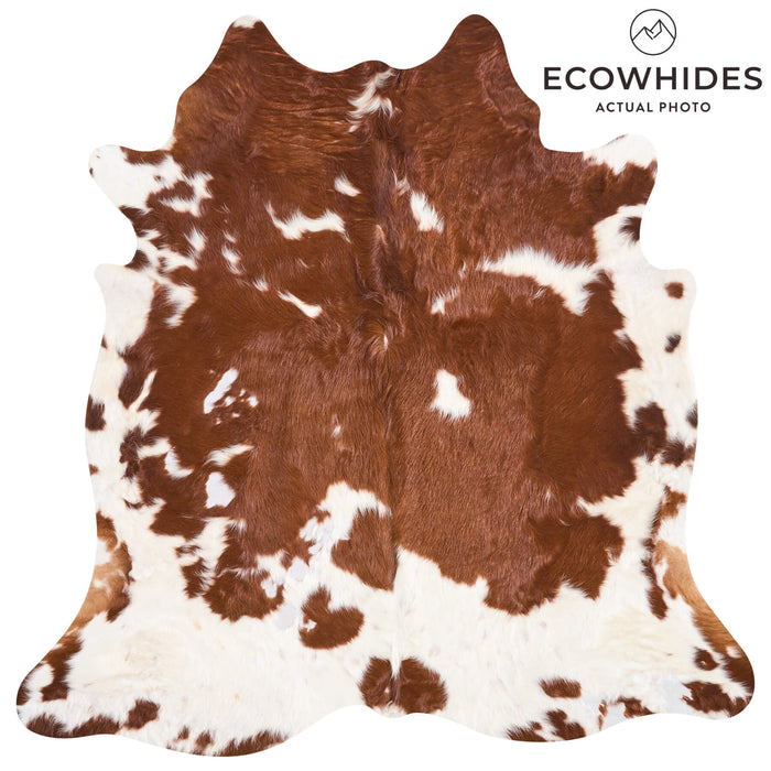 Vintage Brown and White Cowhide Rug Size 6'7" L x 6'5" W 9782