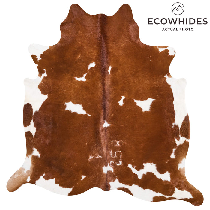 Vintage Brown and White Cowhide Rug Size 6'11" L x 6'5" W 9806