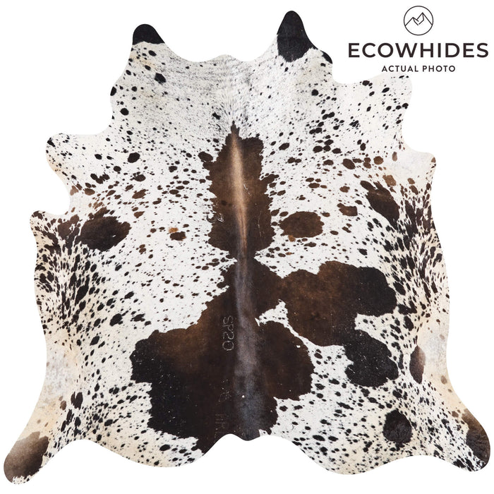 Vintage Chocolate and White Cowhide Rug Size 6'4" L x 7'0" W 9809